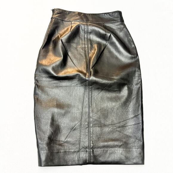 Babaton Black Faux Leather Front Slit A-Line Midi Skirt Side Zipper Size 6 - Picture 2 of 6